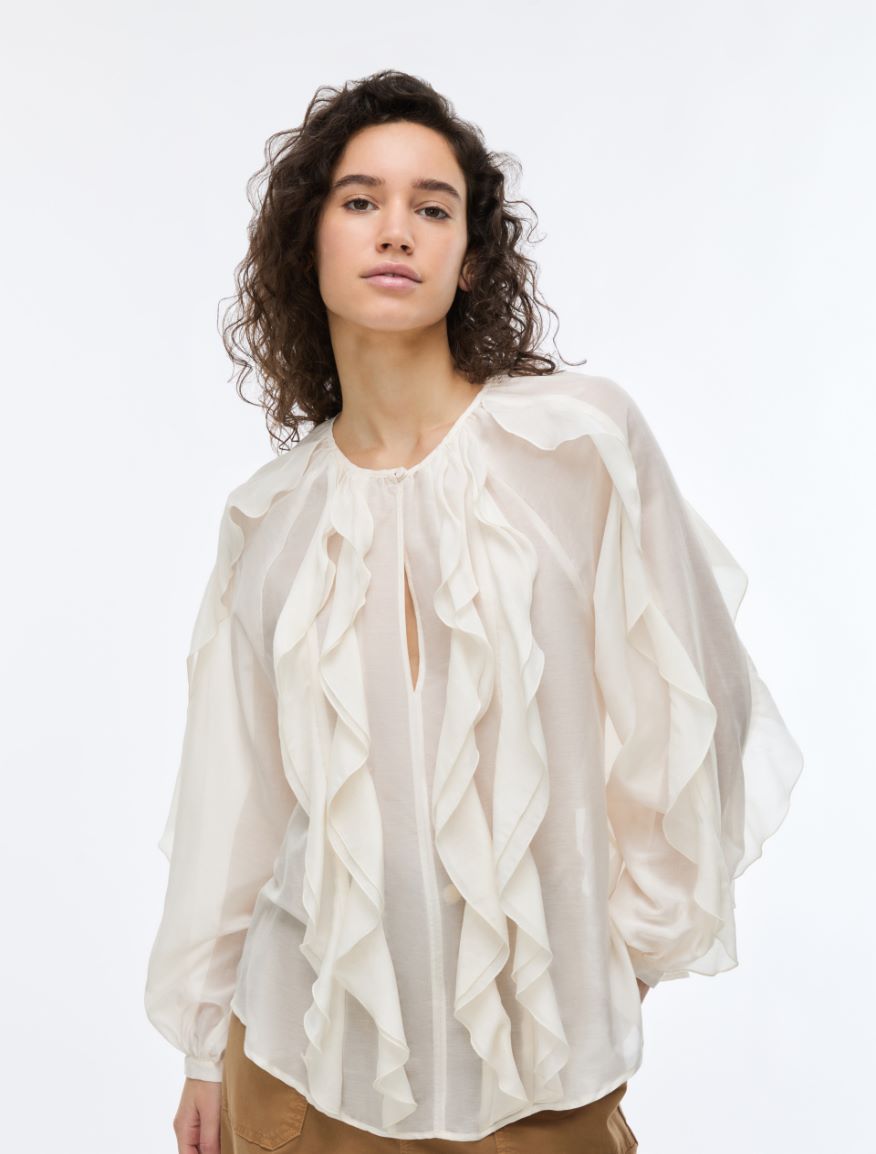 Silk-blend blouse - WOOL WHITE - iBlues - 3