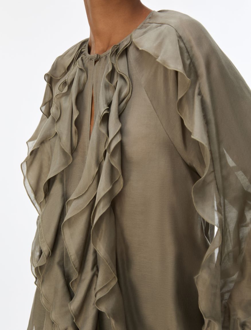 Silk-blend blouse - KAKI - iBlues - 5