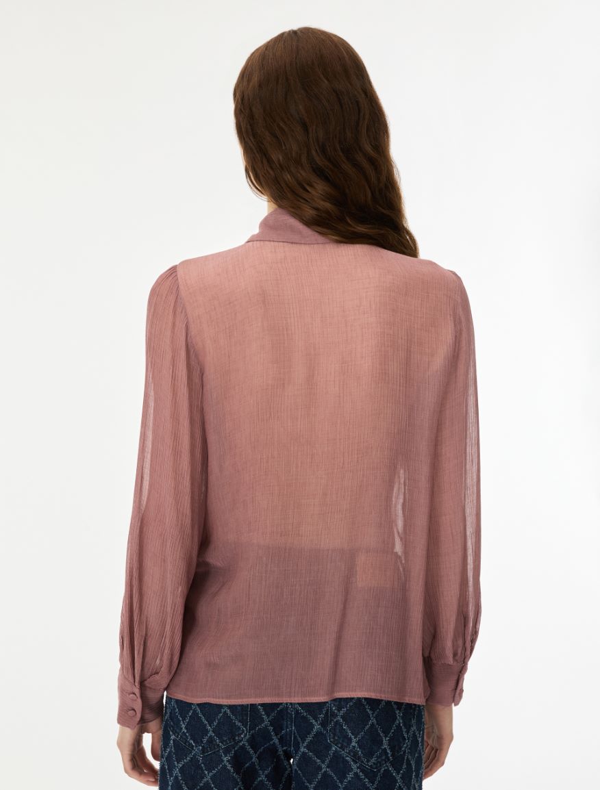 Ruffle-detail silk-blend shirt - MAUVE - iBlues - 2