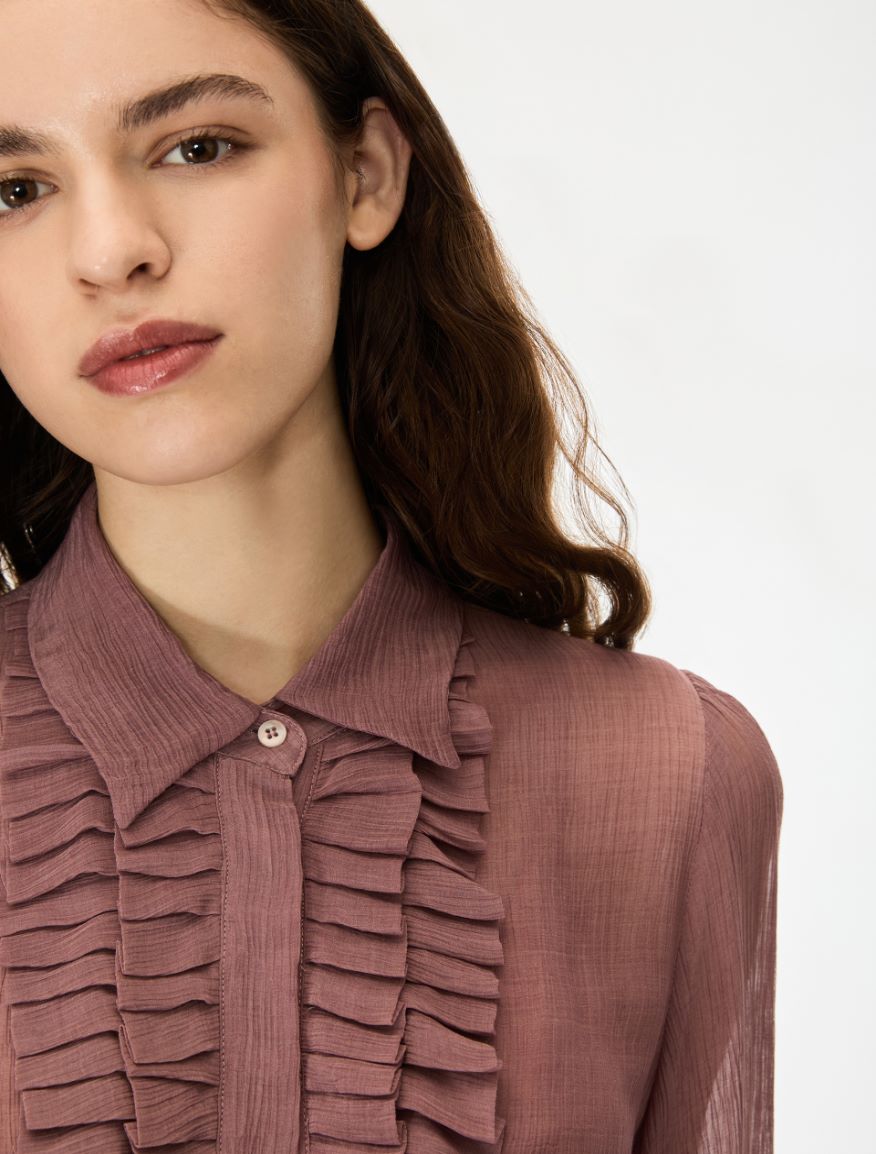 Ruffle-detail silk-blend shirt - MAUVE - iBlues - 3