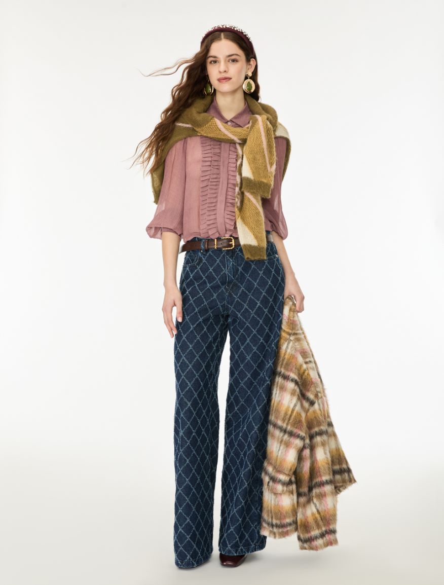 Ruffle-detail silk-blend shirt - MAUVE - iBlues - 4