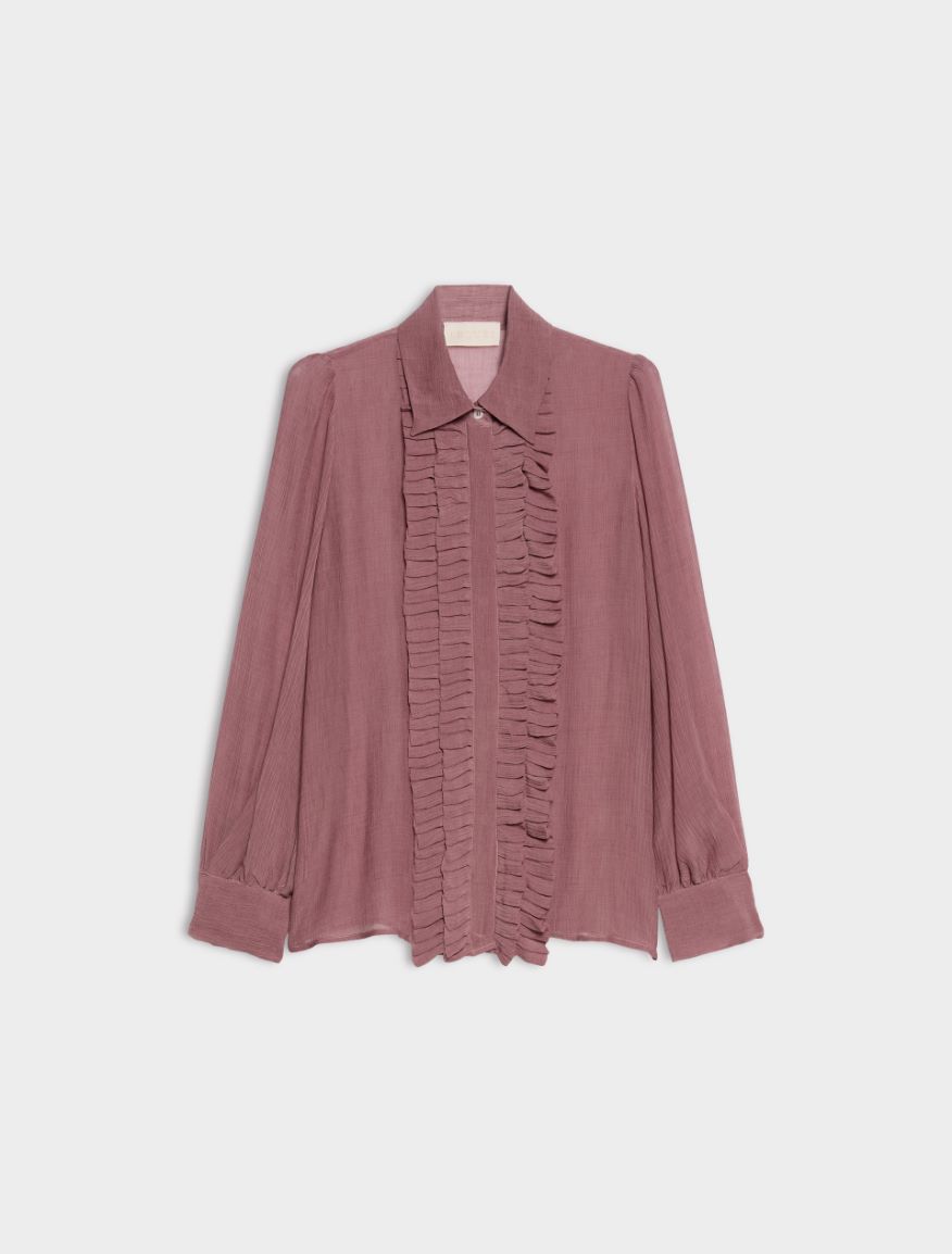 Ruffle-detail silk-blend shirt - MAUVE - iBlues - 5