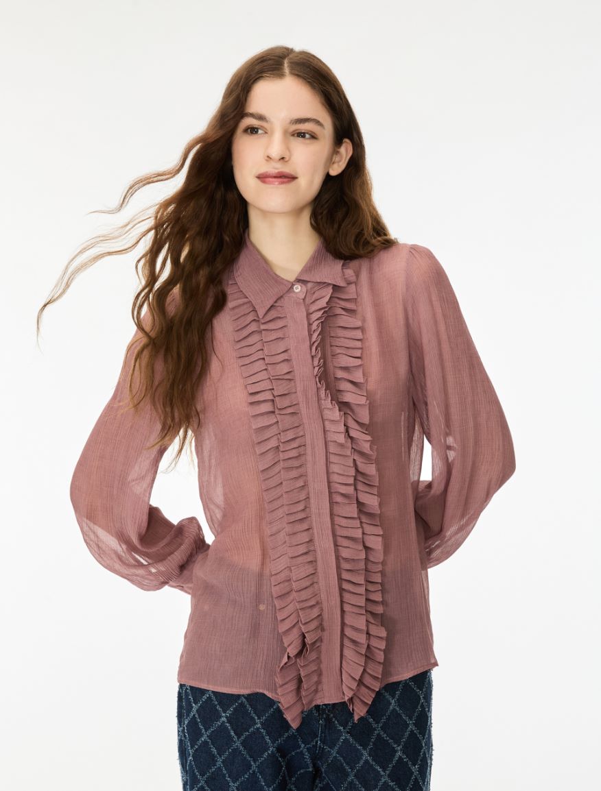 Ruffle-detail silk-blend shirt - MAUVE - iBlues