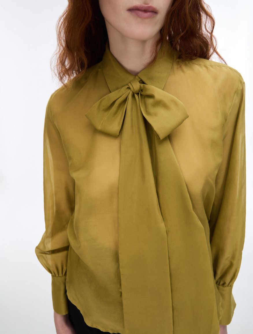 Straight-fit silk-blend shirt - OIL GREEN - iBlues - 3