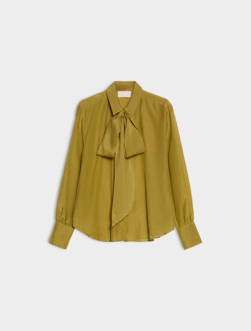 Straight-fit silk-blend shirt - OIL GREEN - iBlues - 5
