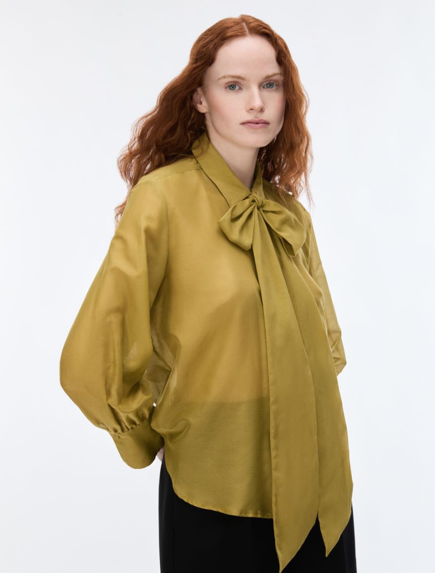 Straight-fit silk-blend shirt - OIL GREEN - iBlues