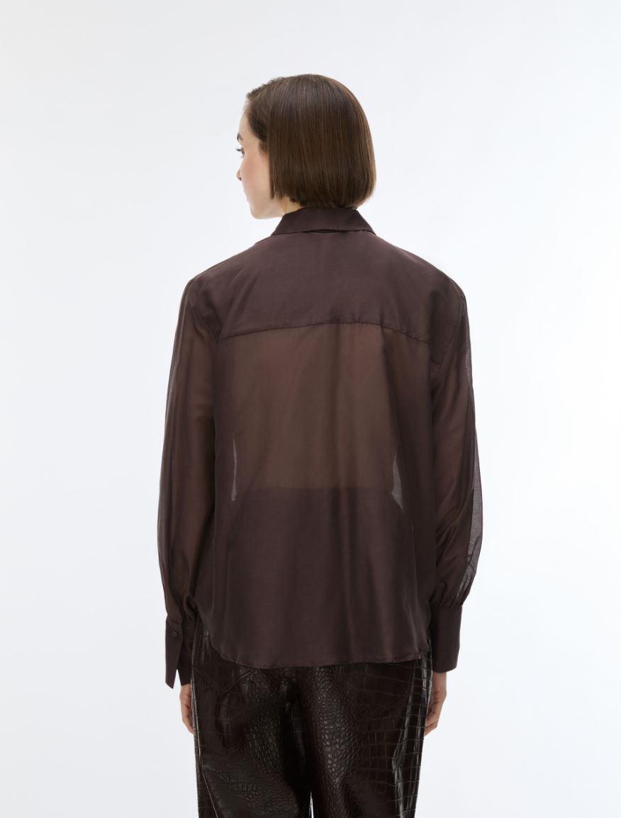 Straight-fit silk-blend shirt - BROWN - iBlues - 2