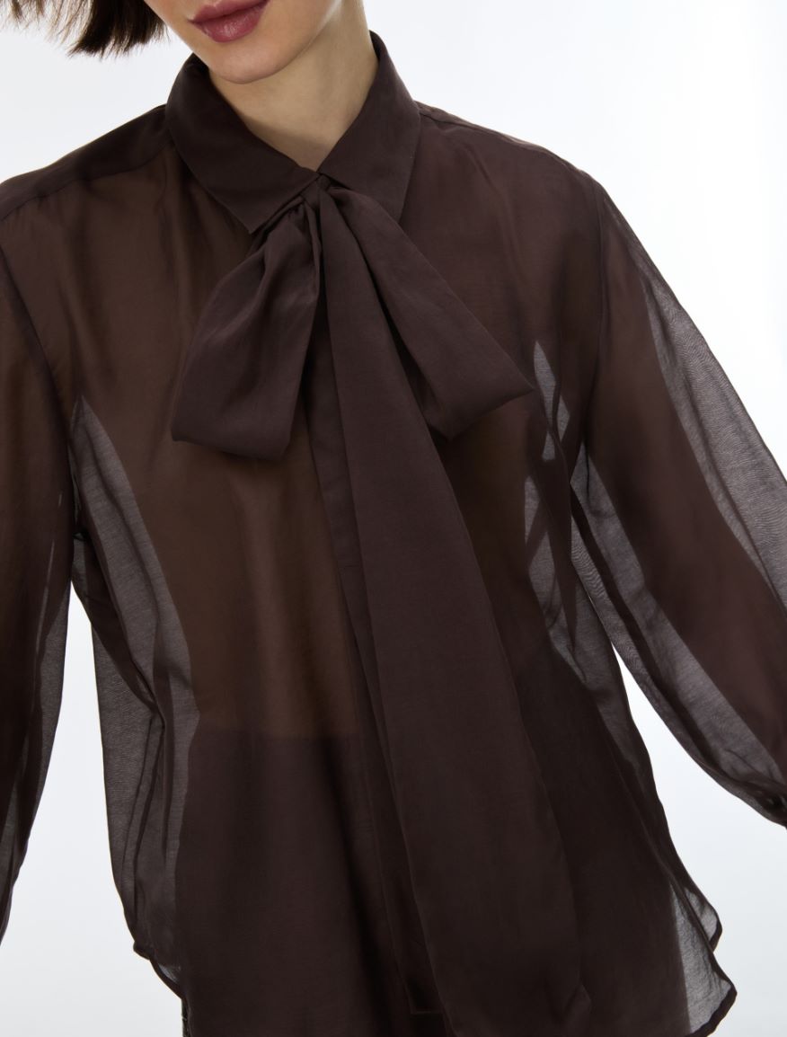 Straight-fit silk-blend shirt - BROWN - iBlues - 3