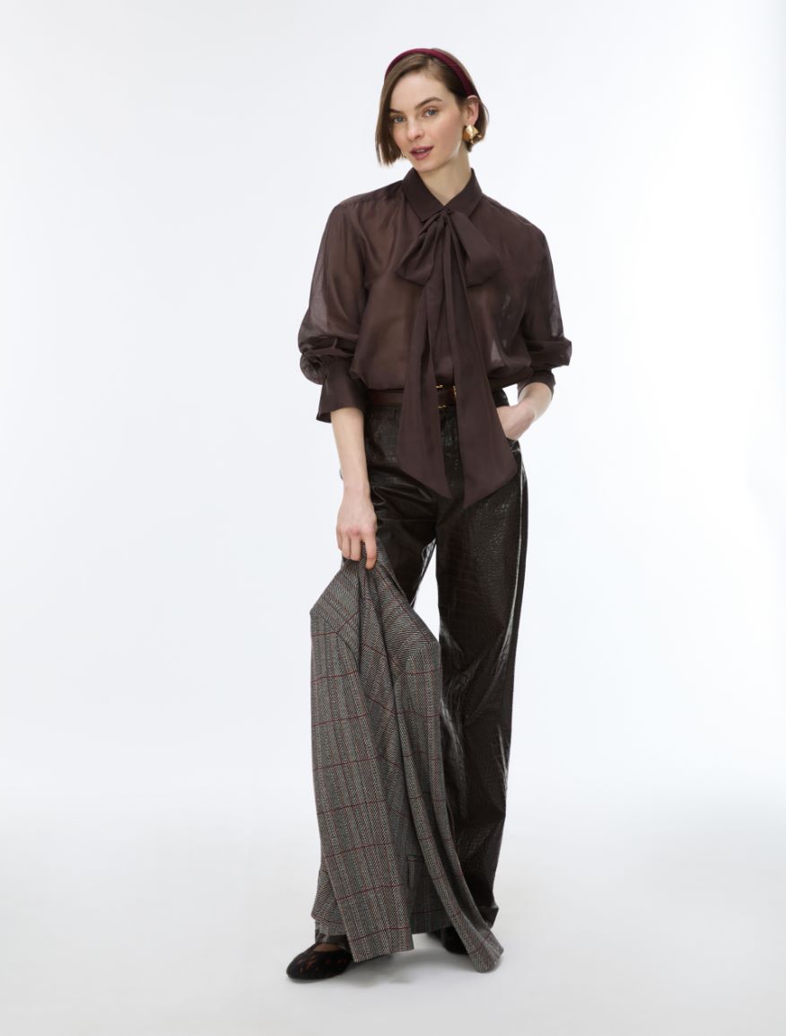 Straight-fit silk-blend shirt - BROWN - iBlues - 4