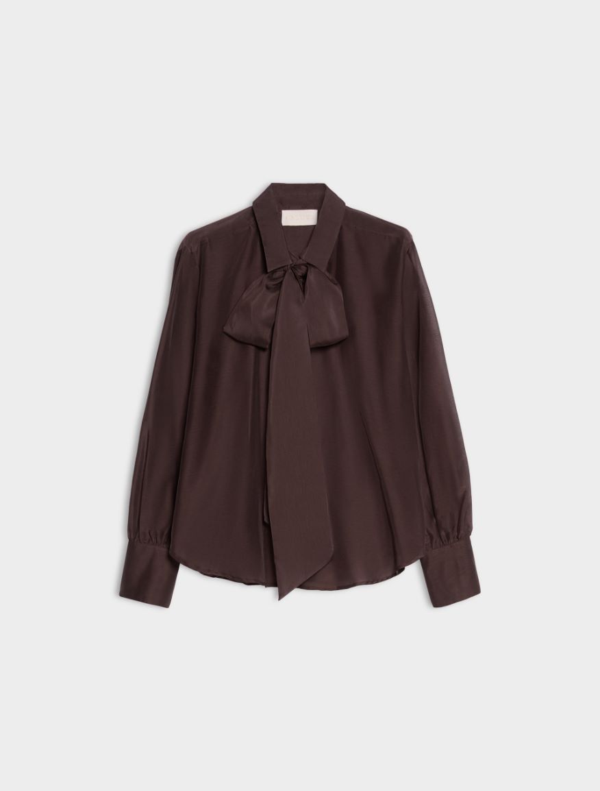 Straight-fit silk-blend shirt - BROWN - iBlues - 5