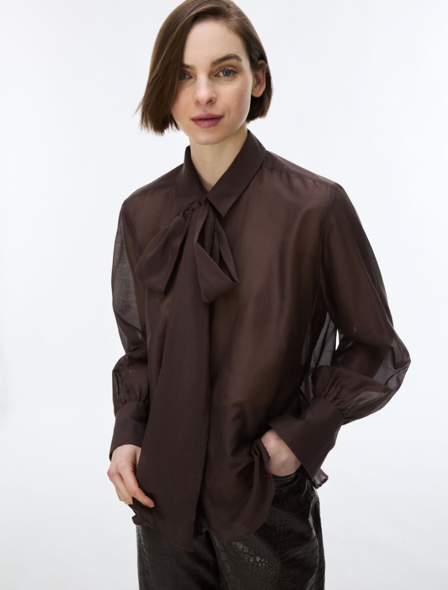 Straight-fit silk-blend shirt - BROWN - iBlues