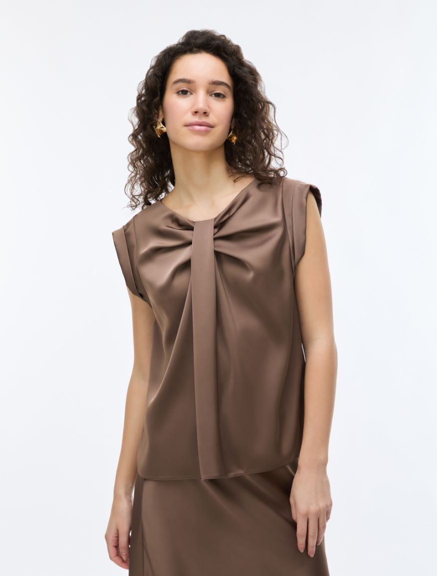 Satin top - BROWN - iBlues - 3