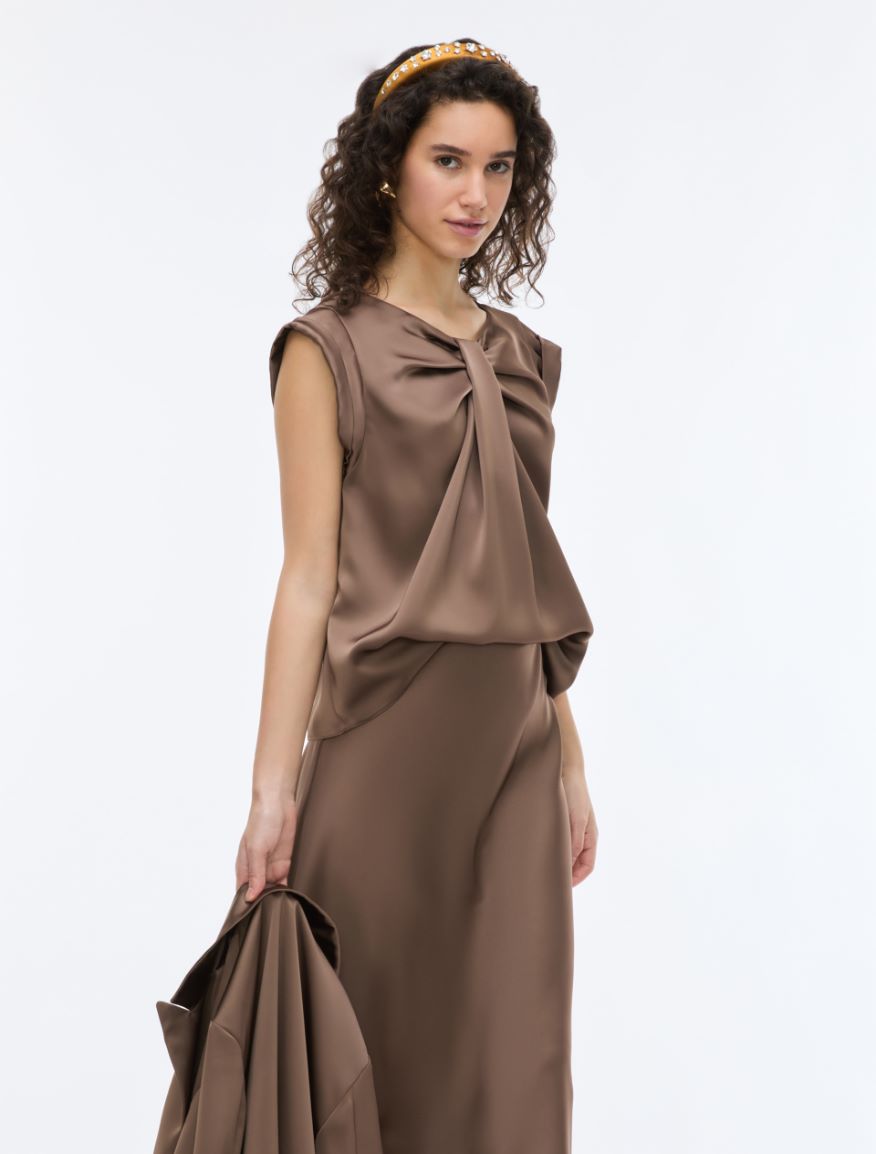 Satin top - BROWN - iBlues - 4