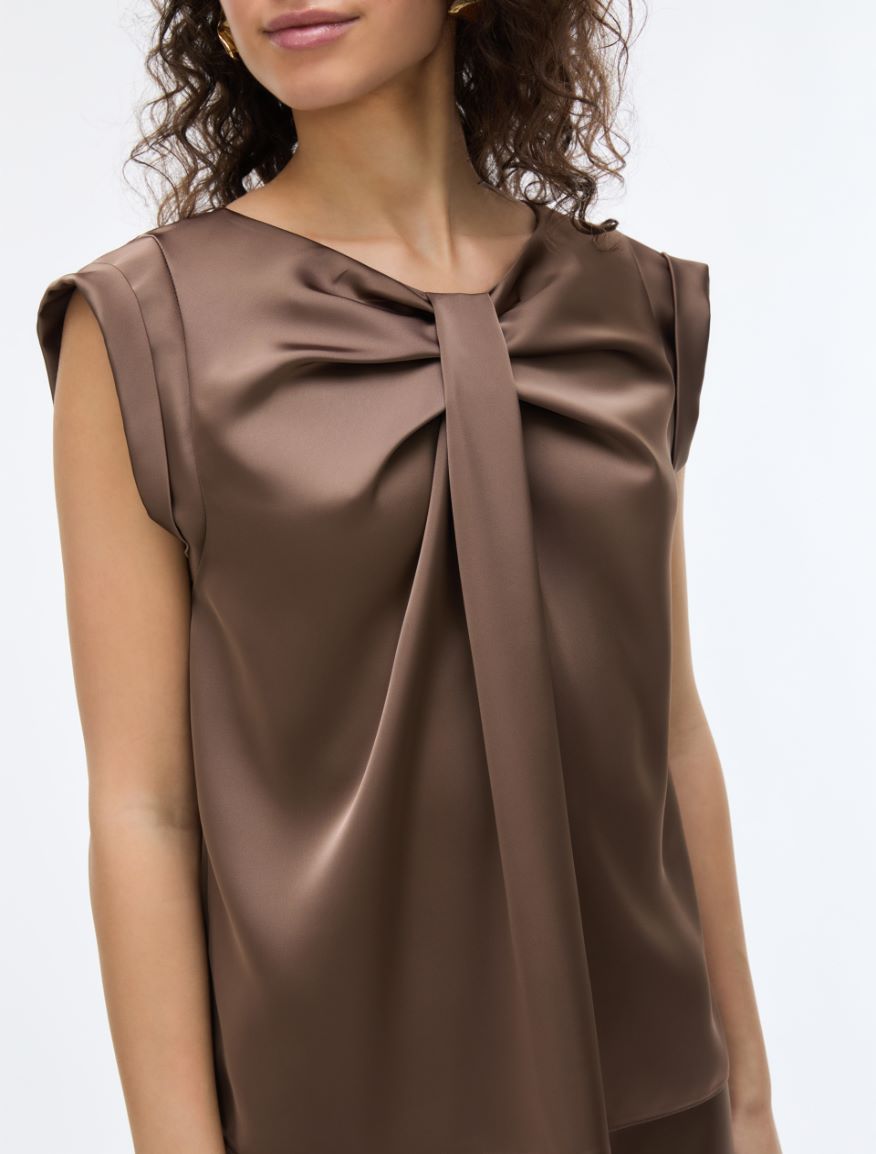Satin top - BROWN - iBlues