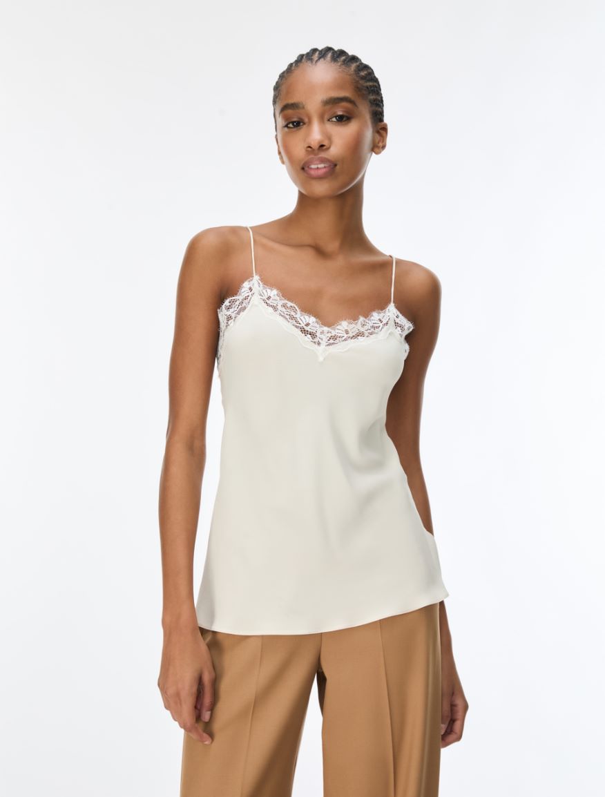 Silk-blend top - CREAM - iBlues