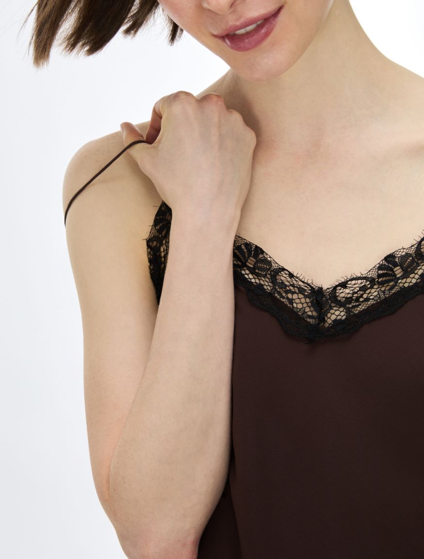 Silk-blend top - BROWN - iBlues - 3