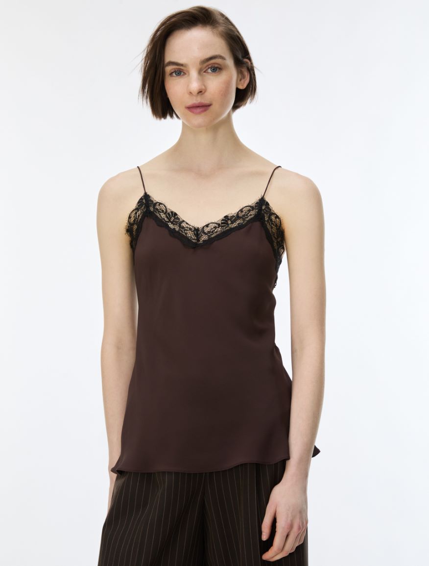 Silk-blend top - BROWN - iBlues - 4