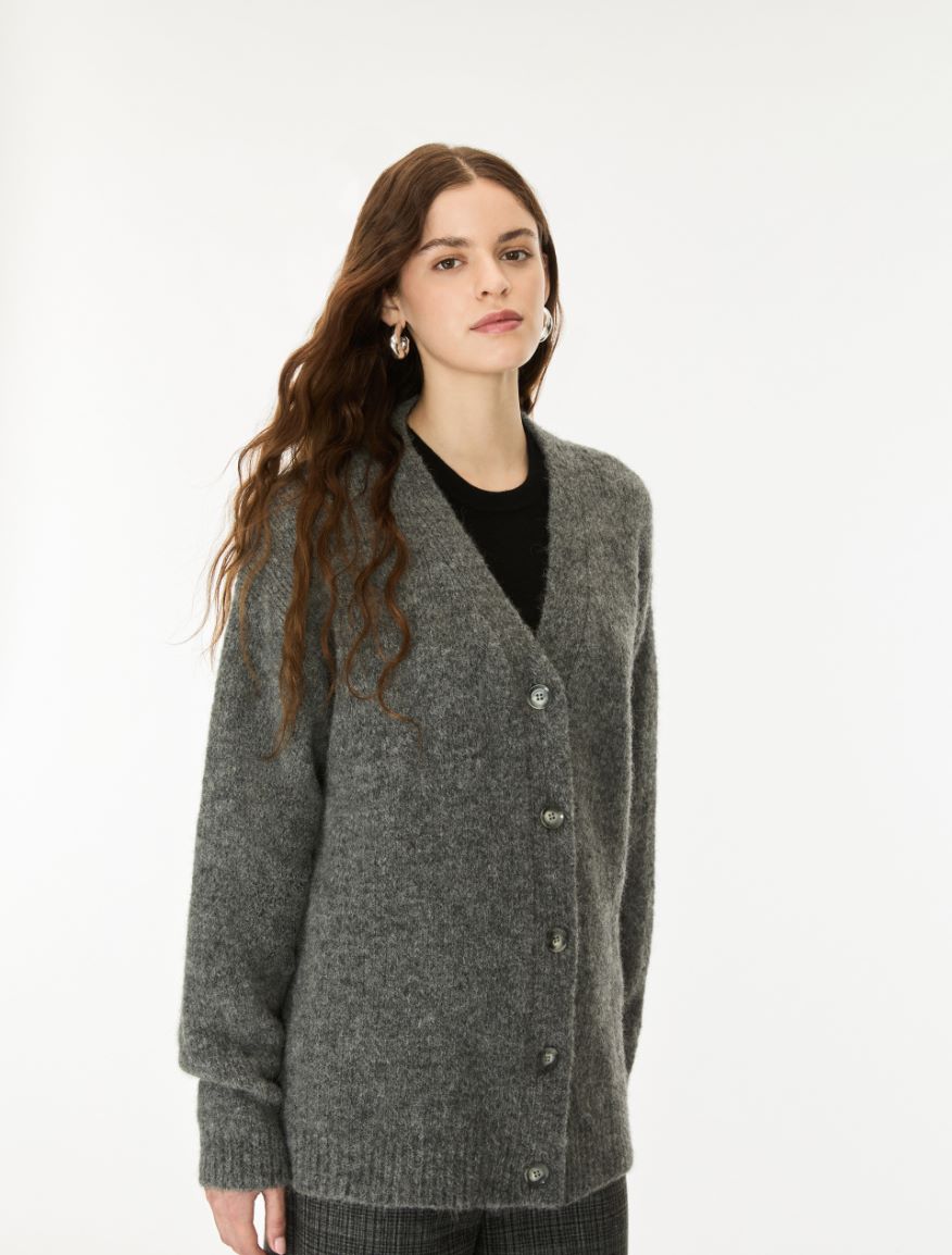 Alpaca-blend cardigan - MEDIUM GREY - iBlues - 4