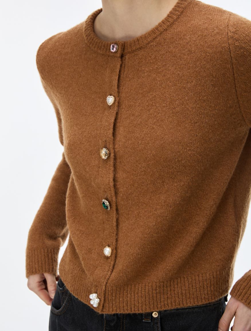 Wool and alpaca blend cardigan - CAMEL - iBlues - 3