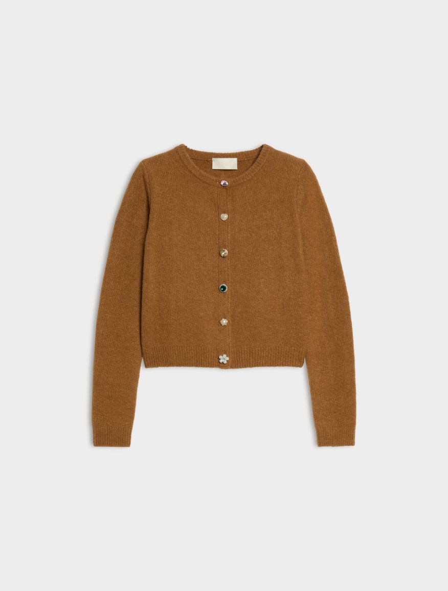 Wool and alpaca blend cardigan - CAMEL - iBlues - 5