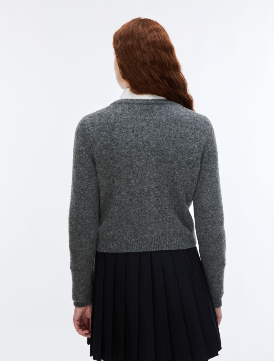 Wool and alpaca blend cardigan - MELANGE GREY - iBlues - 2