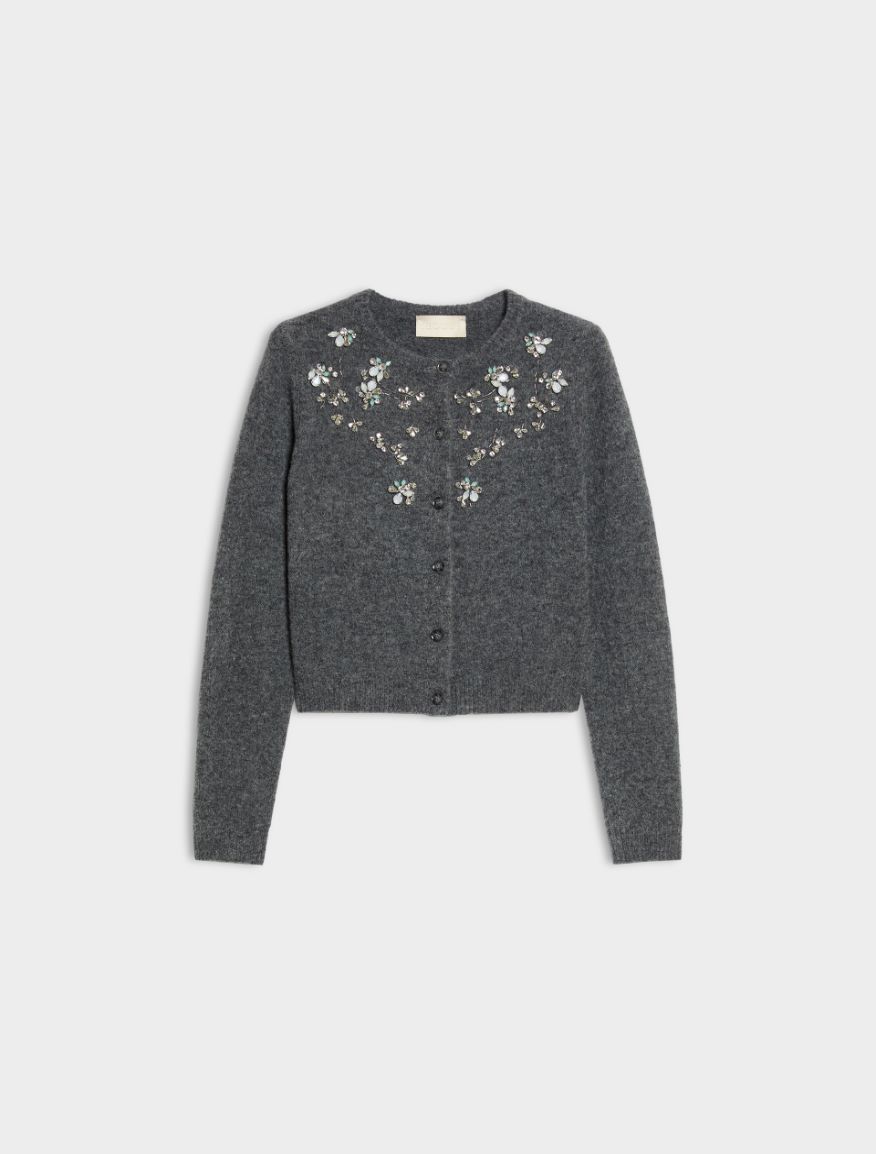 Wool and alpaca blend cardigan - MELANGE GREY - iBlues - 5