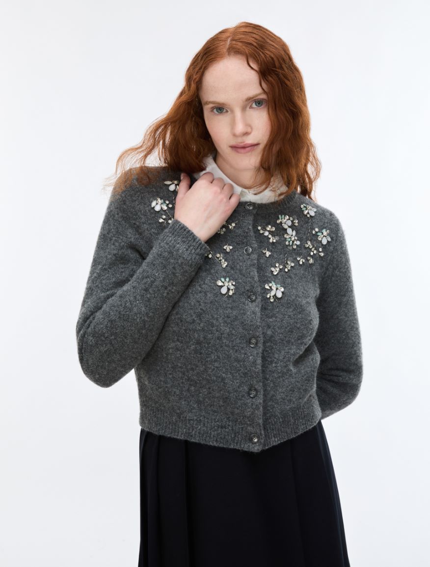 Wool and alpaca blend cardigan - MELANGE GREY - iBlues
