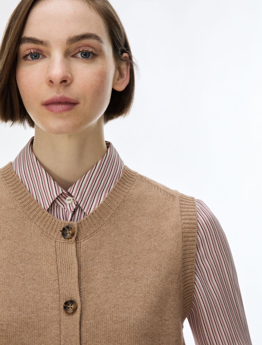 Wool and cashmere-blend waistcoat - CAMEL - iBlues - 3