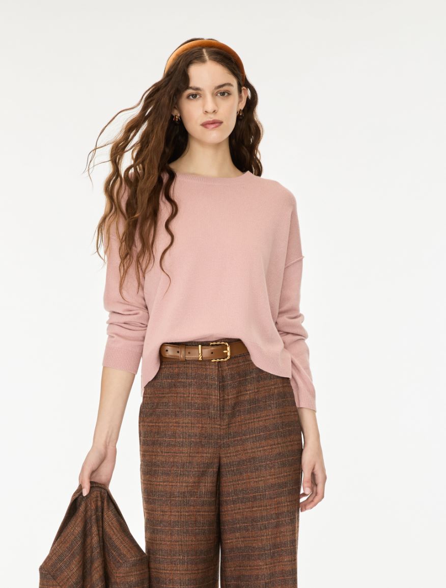Straight-fit cashmere-blend jumper - DUST ROSE - iBlues