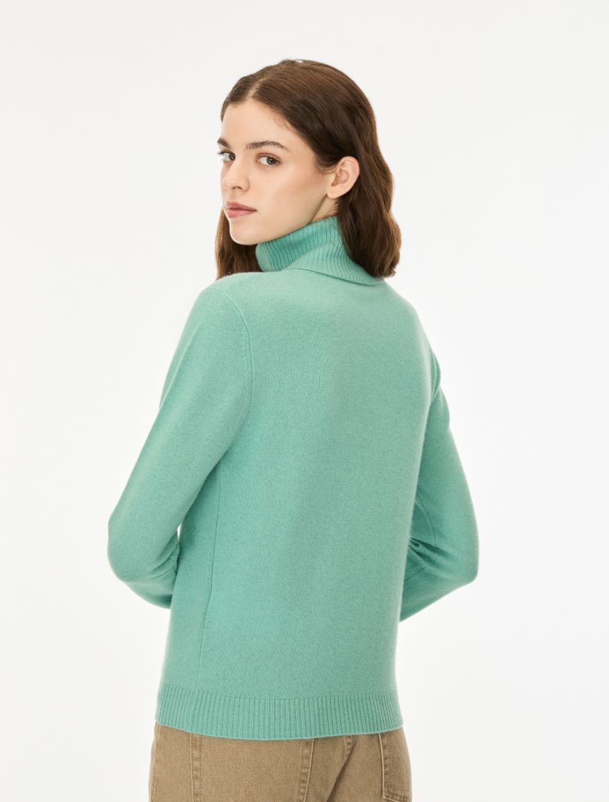 Wool polo-neck sweater - AQUAMARINE - iBlues - 2