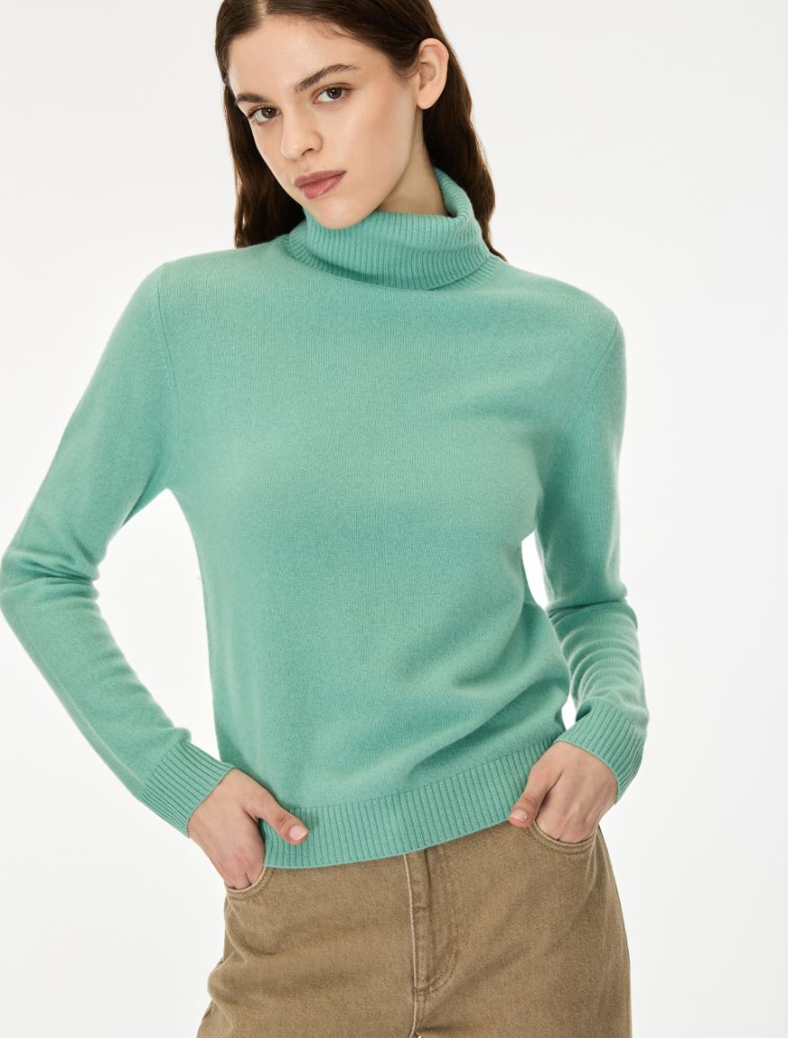 Wool polo-neck sweater - AQUAMARINE - iBlues - 3