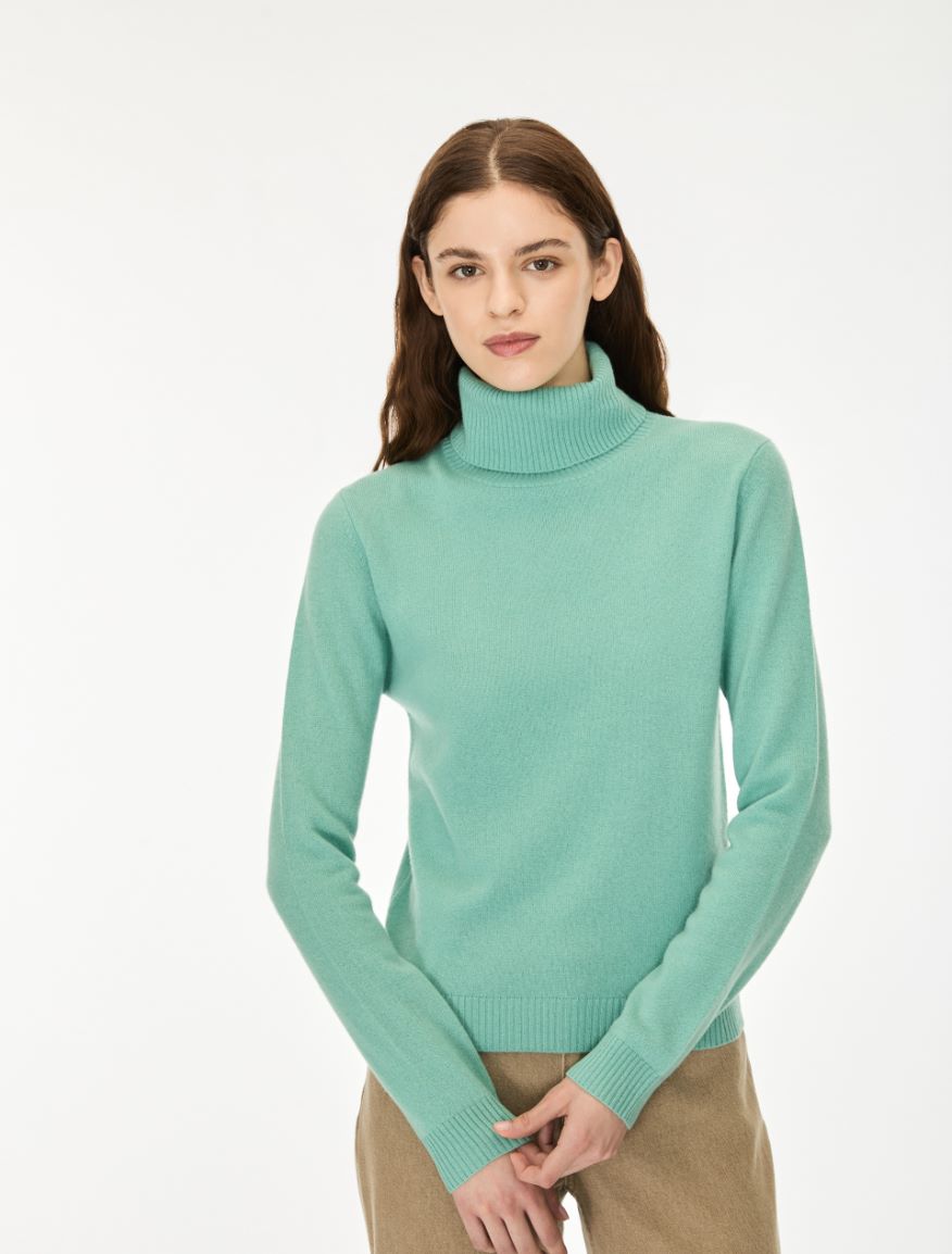 Wool polo-neck sweater - AQUAMARINE - iBlues - 4
