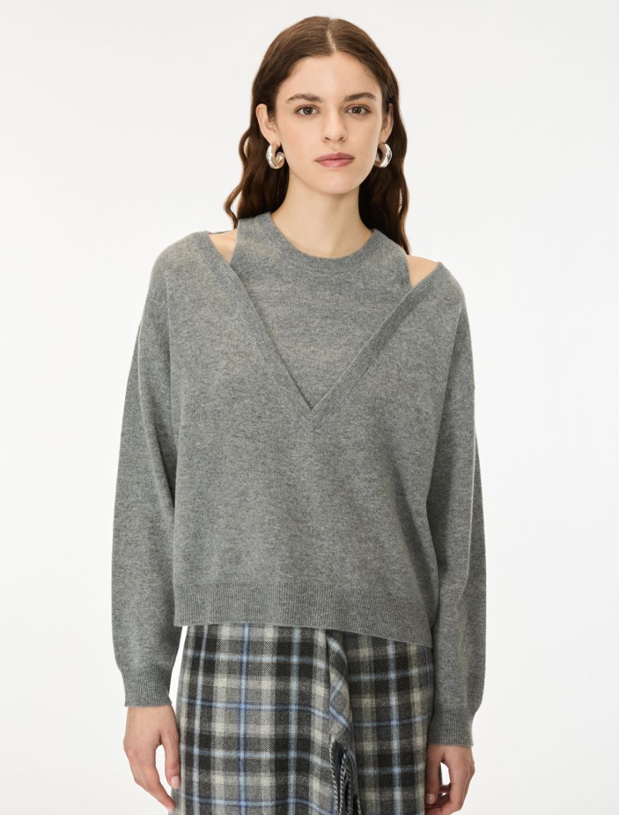 Double-neckline jumper - GREY - iBlues - 4
