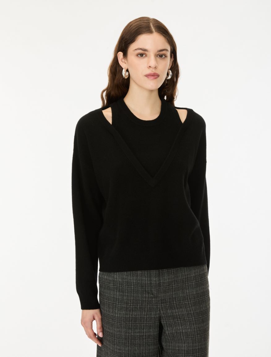 Double-neckline jumper - BLACK - iBlues - 4