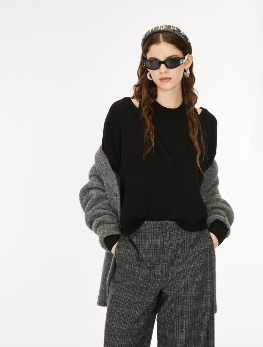 Double-neckline jumper - BLACK - iBlues