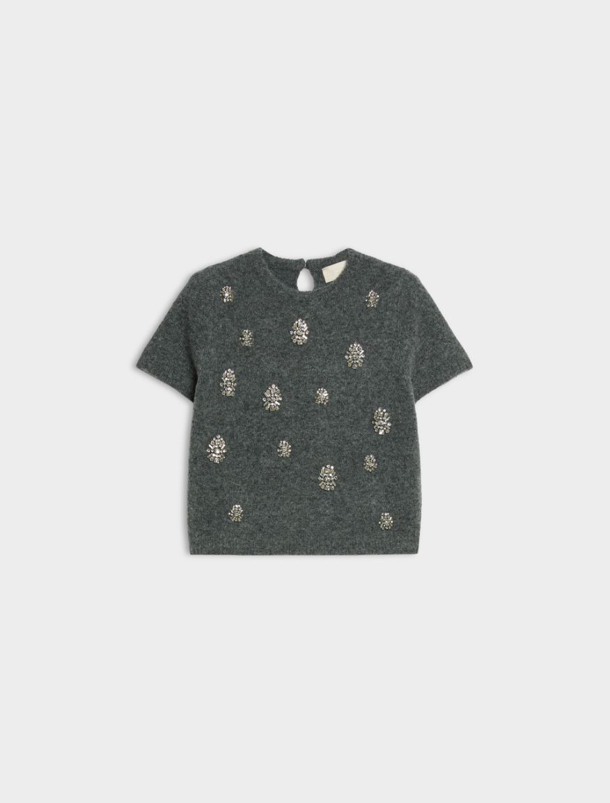 Embroidered jumper - MELANGE GREY - iBlues - 5