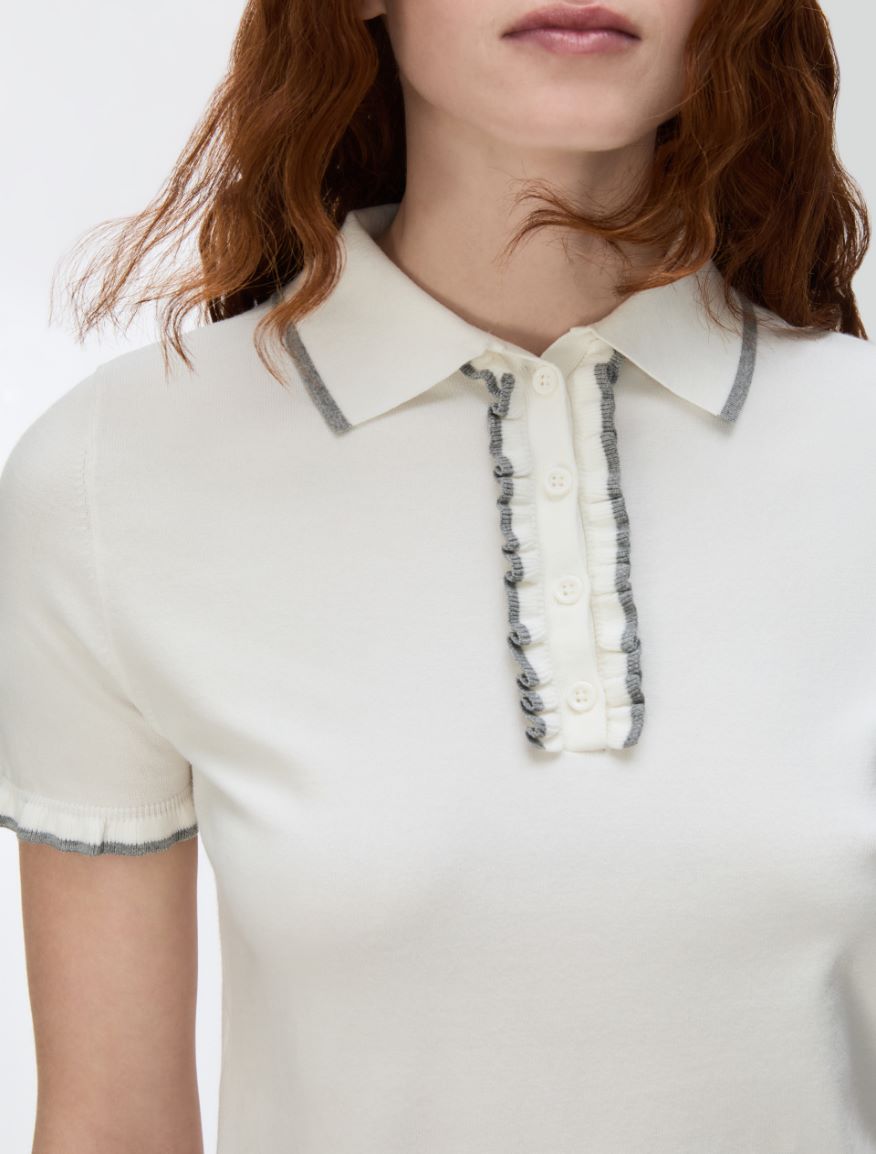 Ruffle-detail polo shirt - WHITE - iBlues - 3