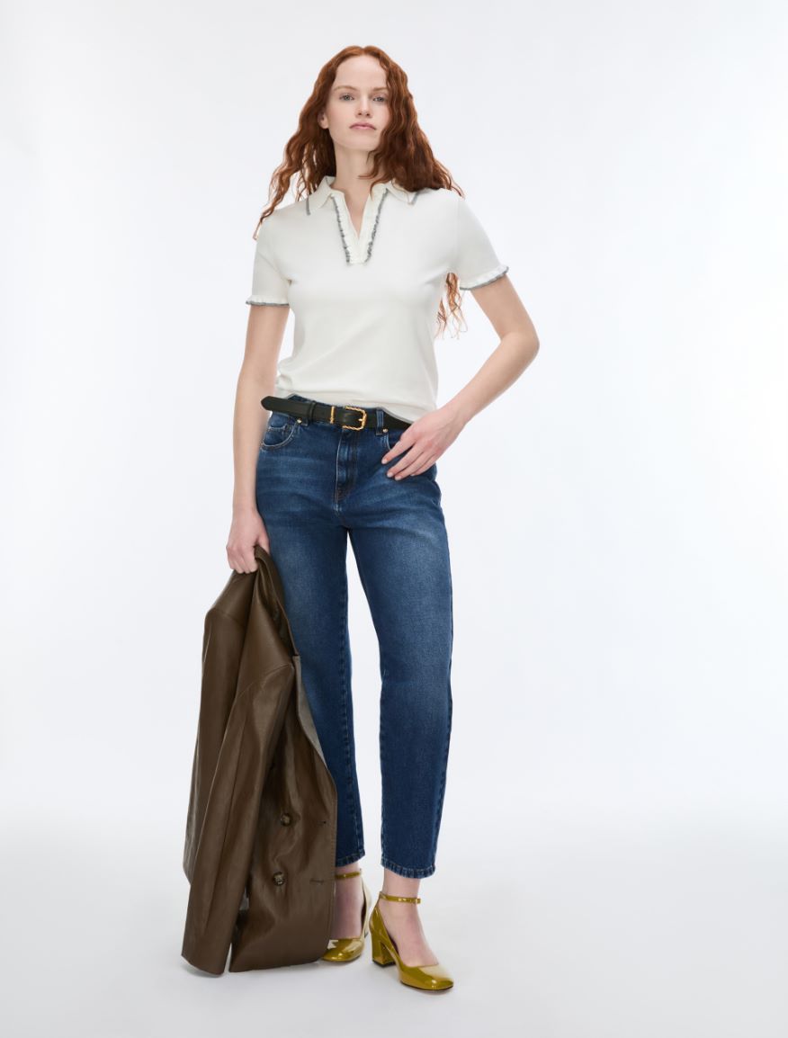 Ruffle-detail polo shirt - WHITE - iBlues - 4