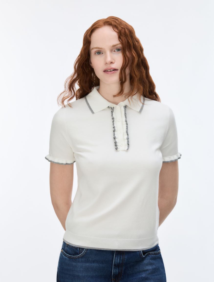 Ruffle-detail polo shirt - WHITE - iBlues