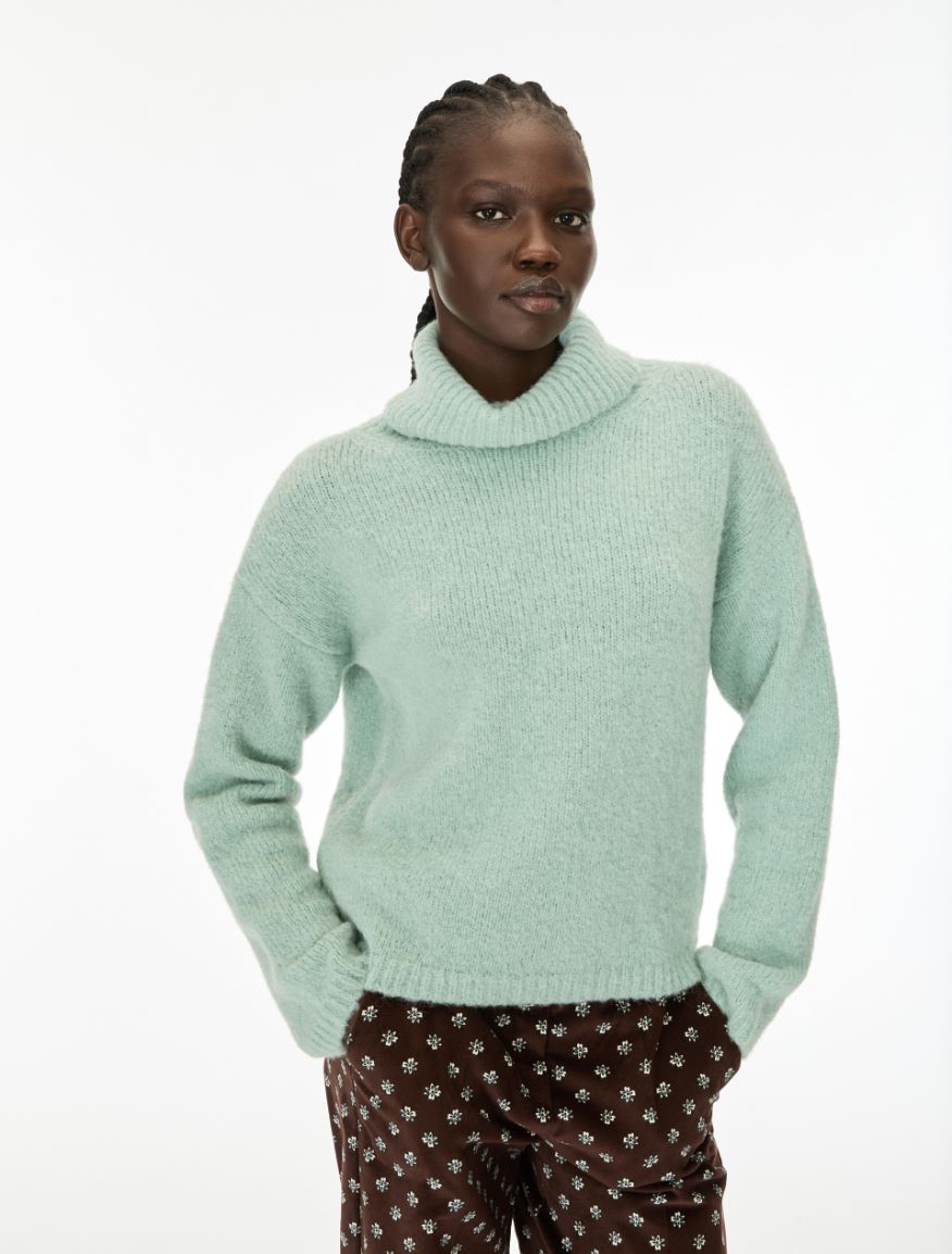 Straight-fit polo-neck jumper - WATER GREEN - iBlues - 3