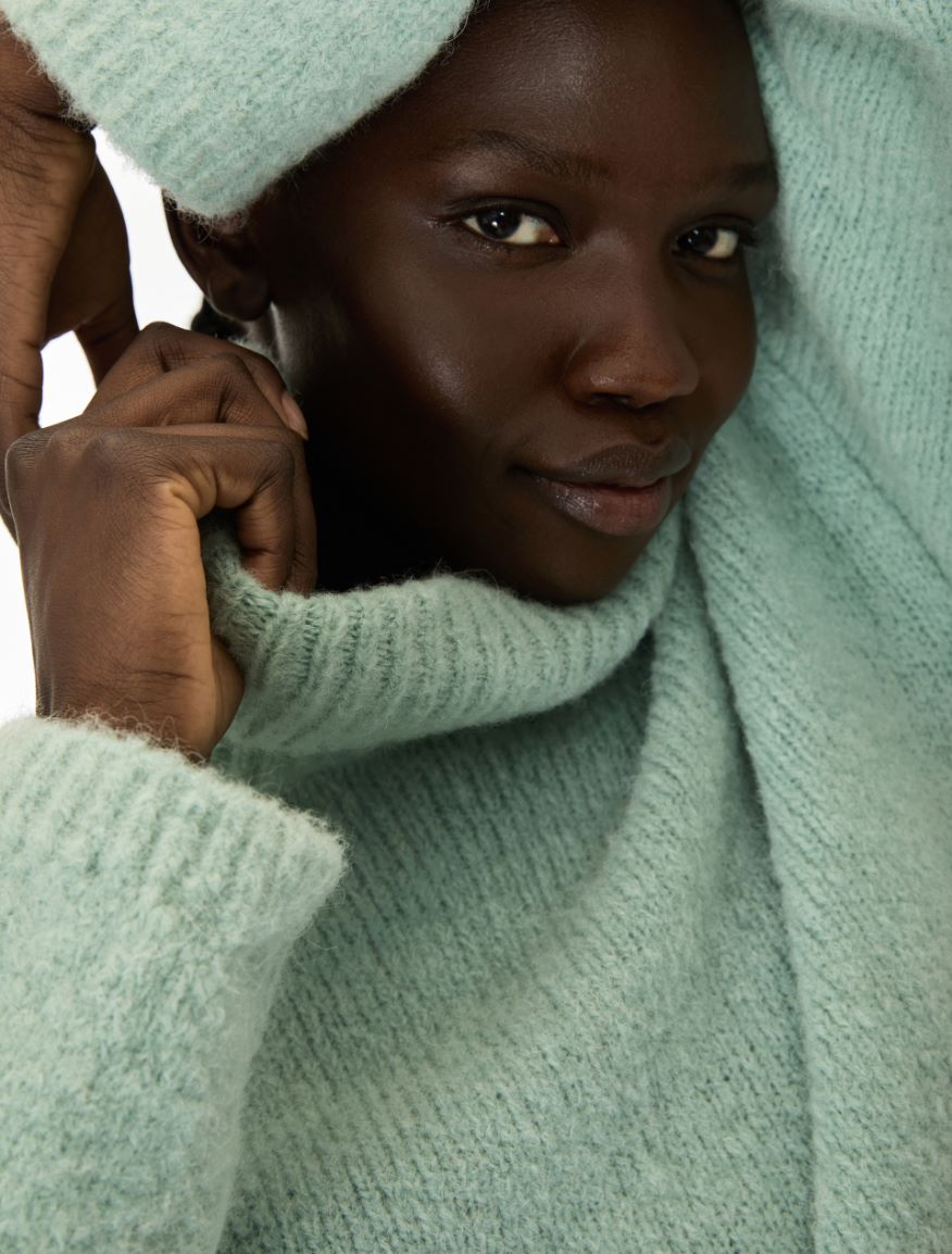 Straight-fit polo-neck jumper - WATER GREEN - iBlues