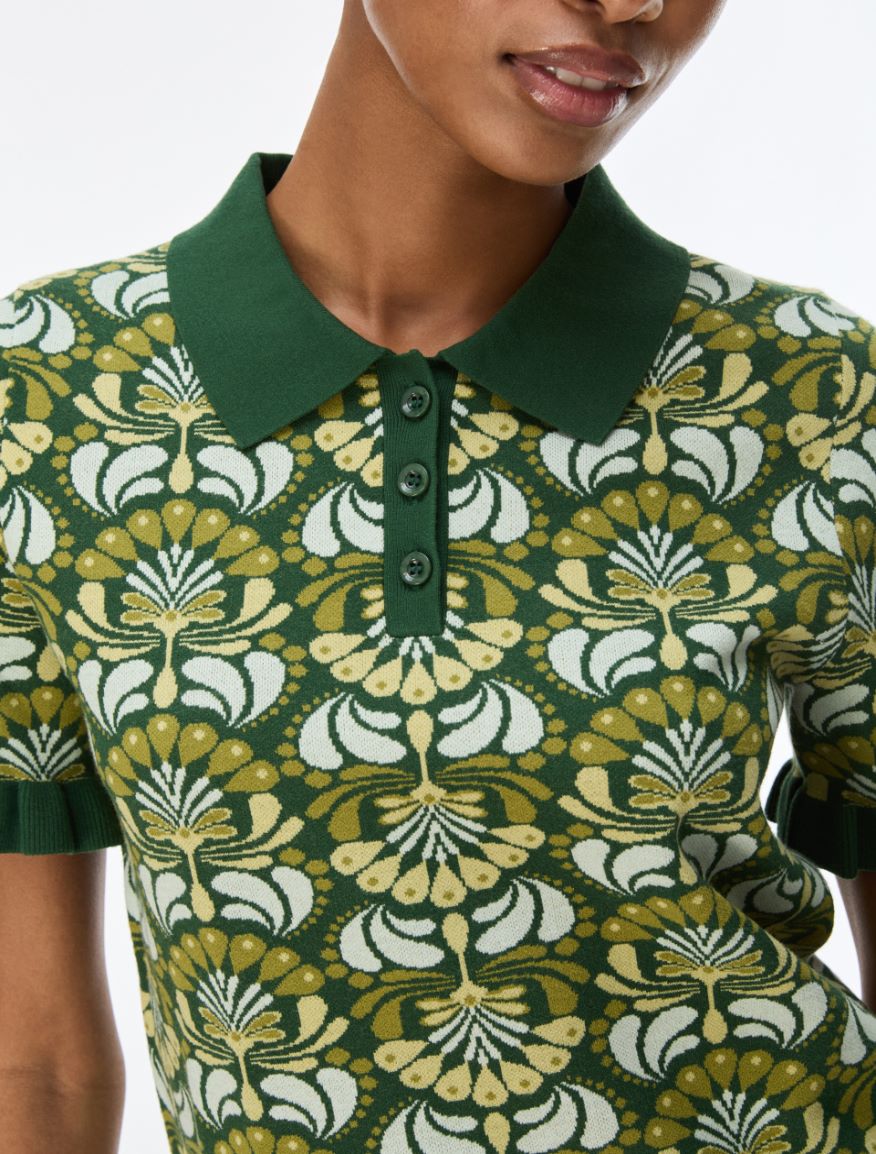 Jacquard polo shirt - DARK GREEN - iBlues - 3