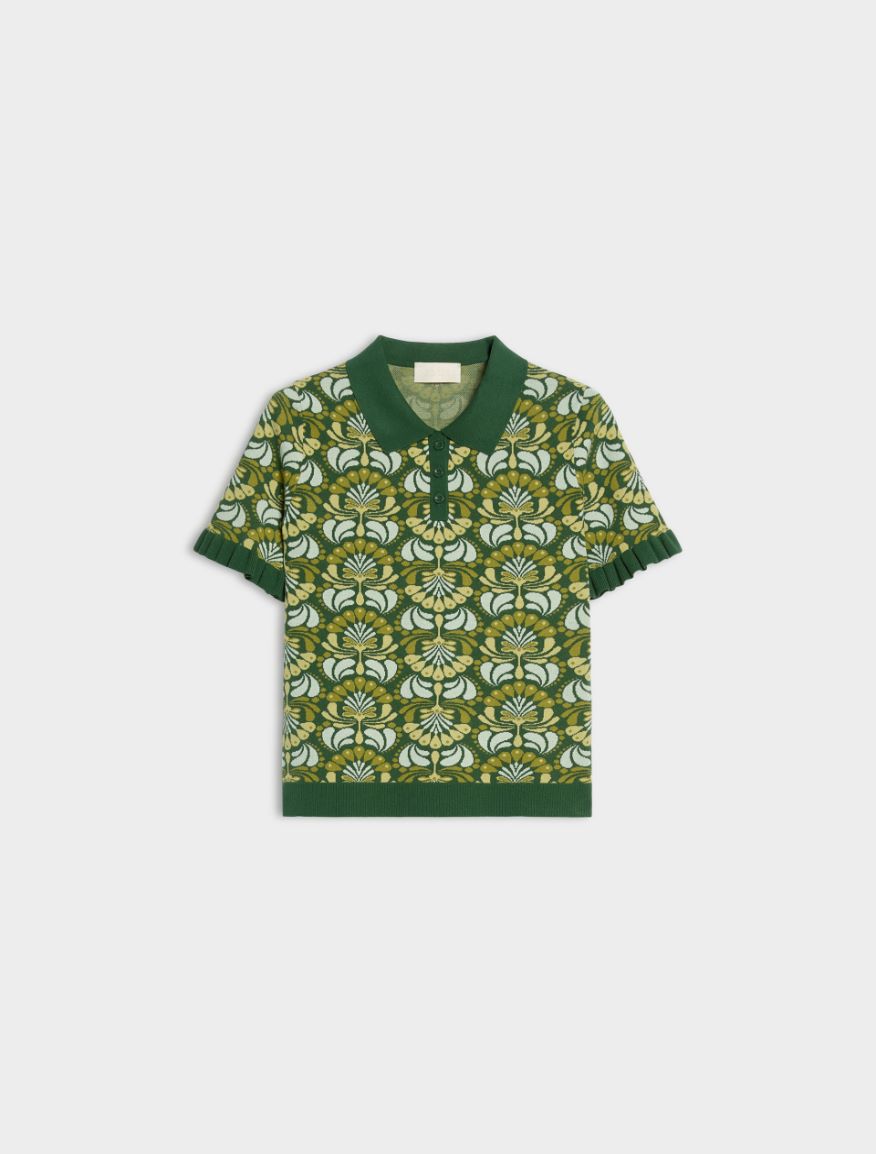 Jacquard polo shirt - DARK GREEN - iBlues - 5