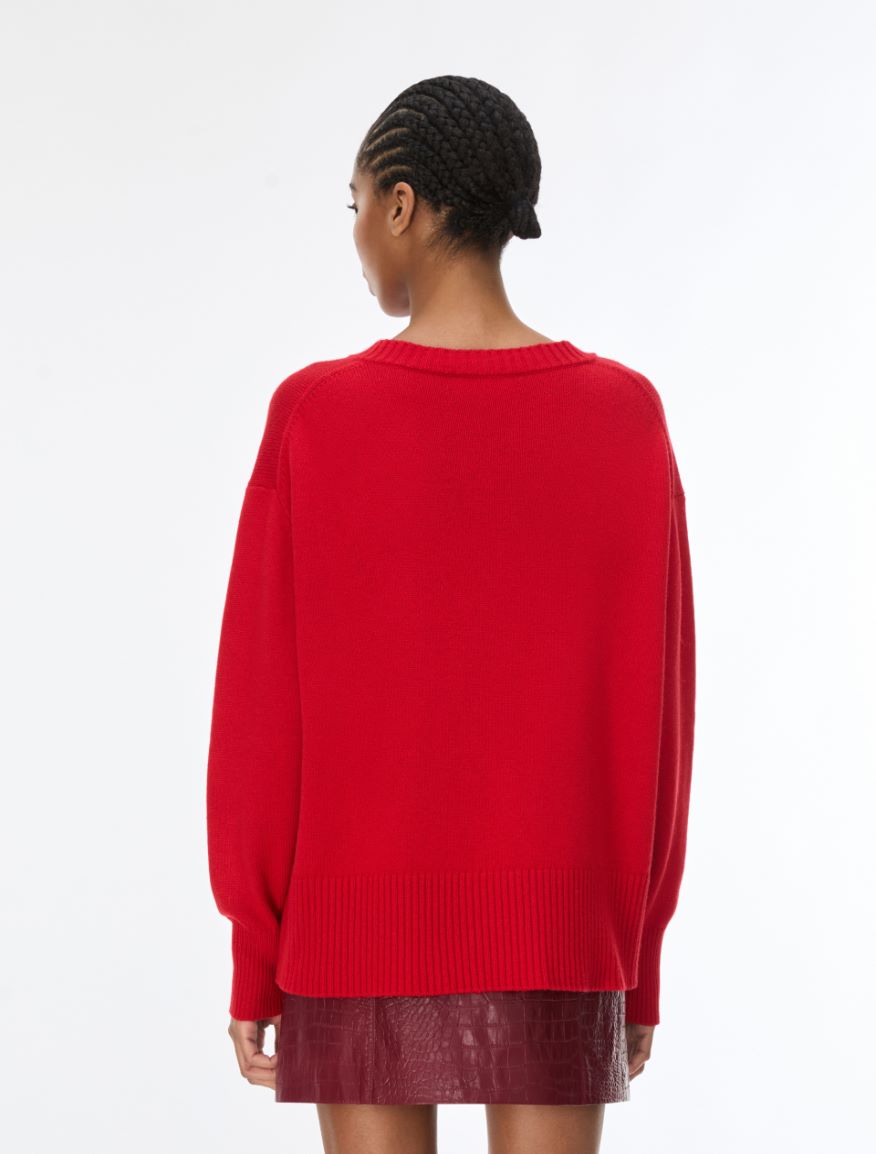 Wool and cashmere-blend V-neck jumper - RED - iBlues - 2