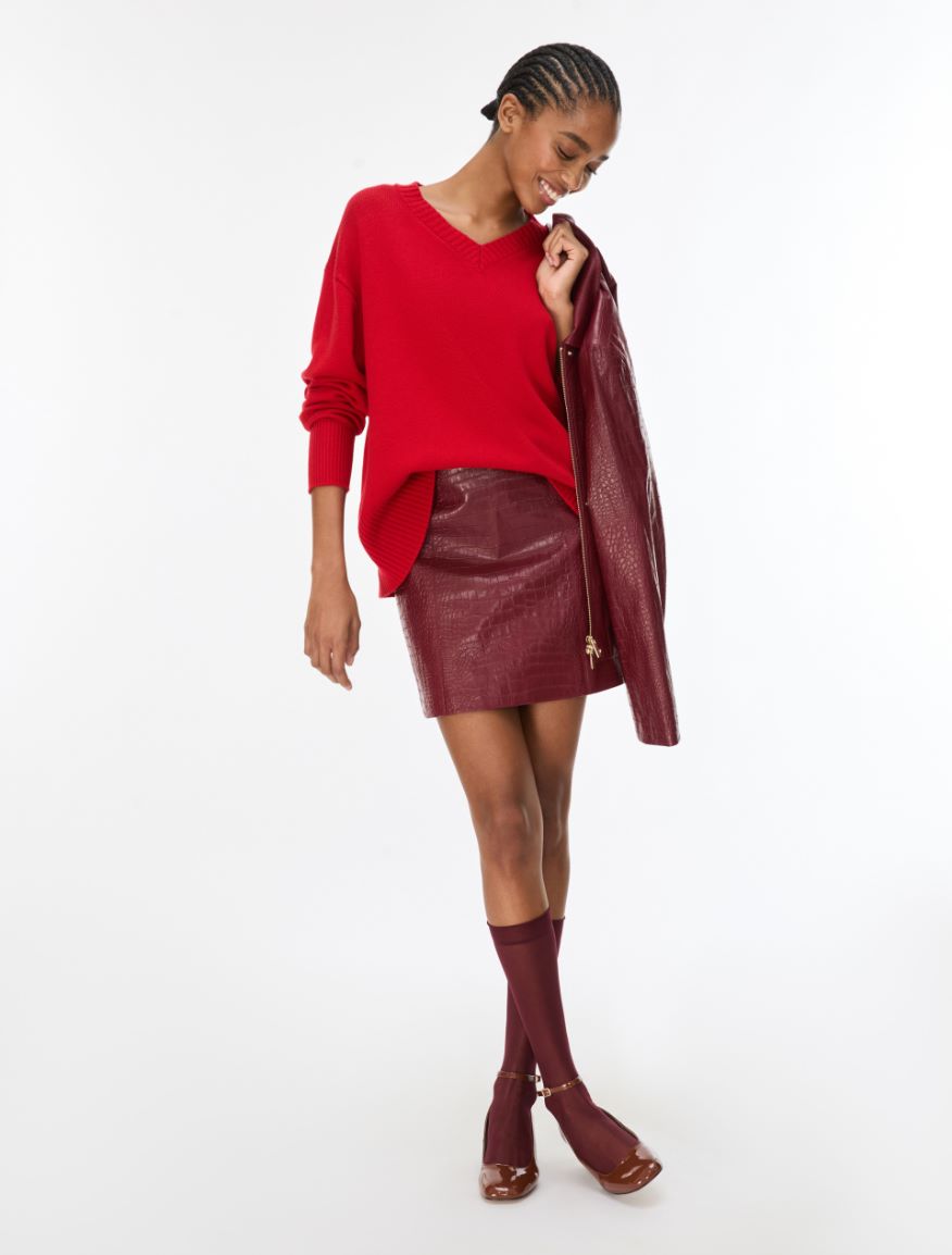 Wool and cashmere-blend V-neck jumper - RED - iBlues - 4
