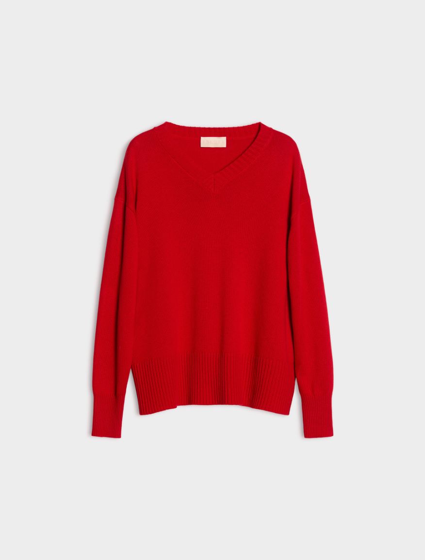 Wool and cashmere-blend V-neck jumper - RED - iBlues - 5