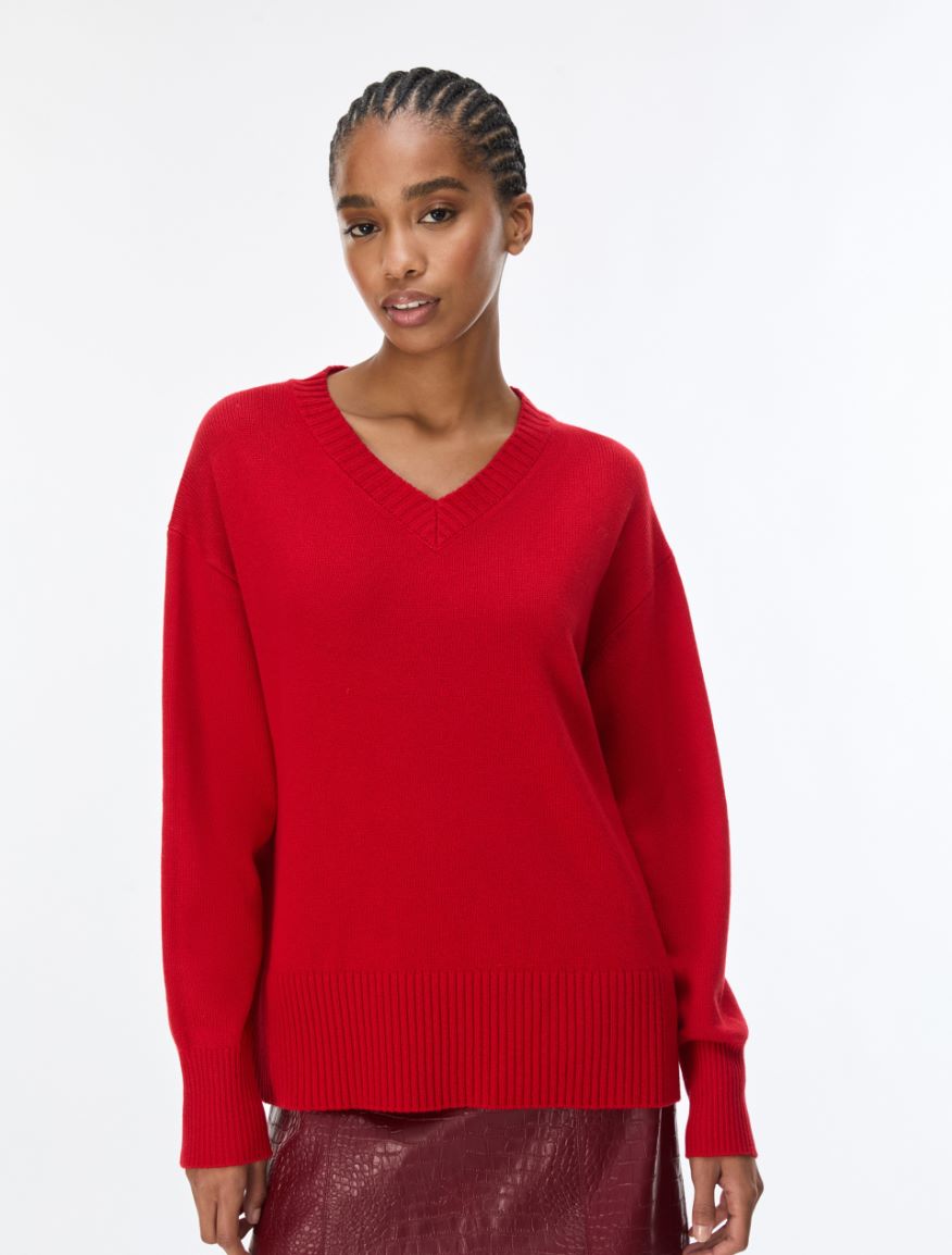 Wool and cashmere-blend V-neck jumper - RED - iBlues