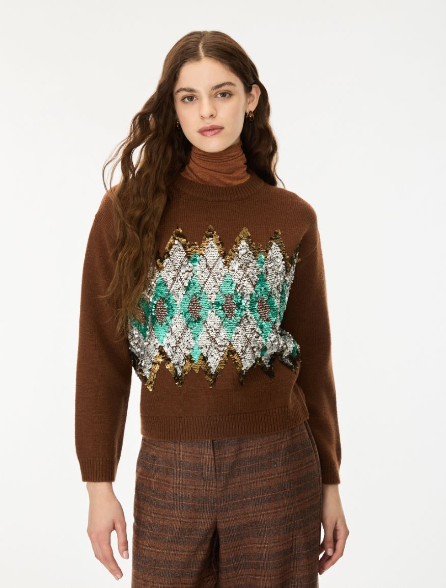 Sequin-embroidered jumper - NUT - iBlues - 4