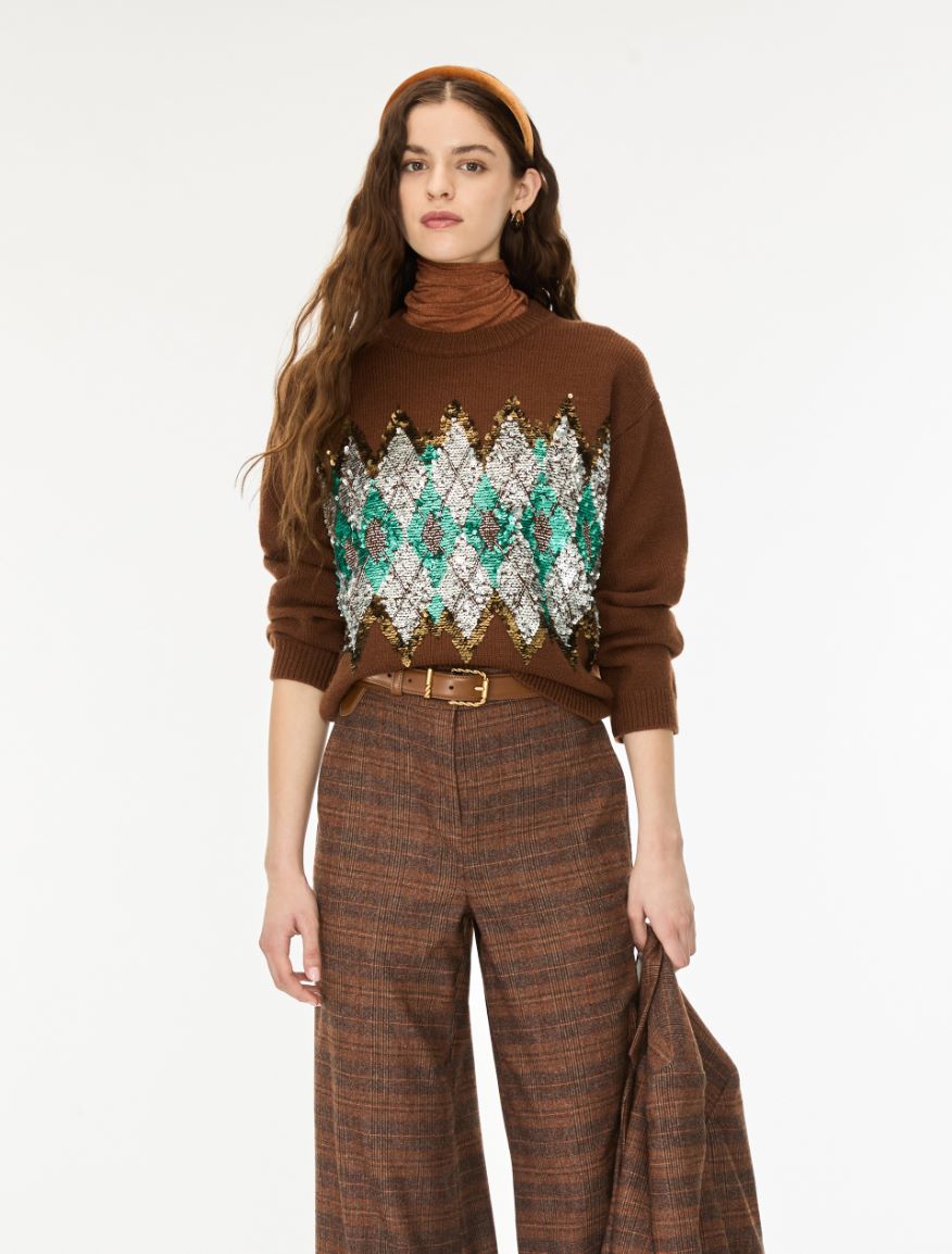 Sequin-embroidered jumper - NUT - iBlues