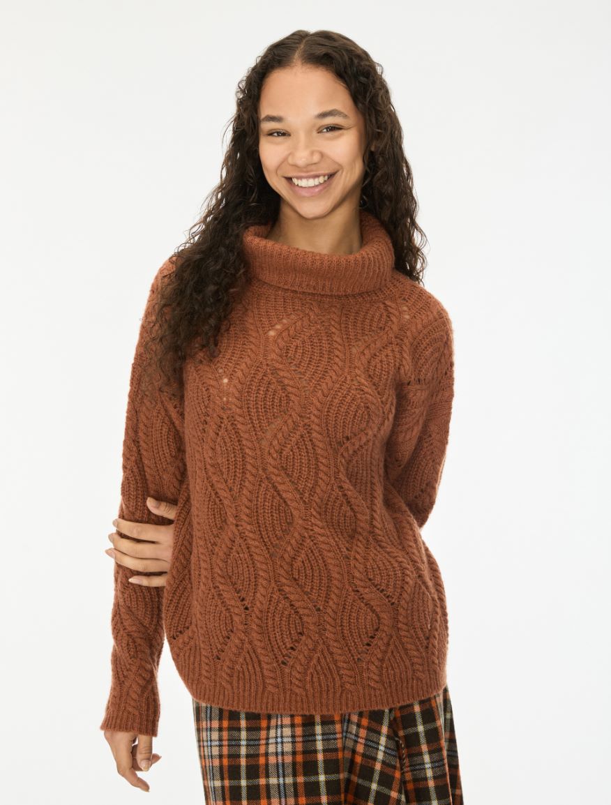 Cable-knit jumper - BURNT BROWN - iBlues - 4